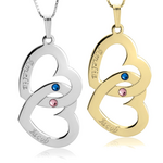2 namen - Naamketting harten met 2 namen en geboortestenen Zilver, 24k Gold of Rosé Plated