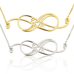 Twee letters infinity ketting met hartje Zilver 925, 24K Gold of Rosé plated 