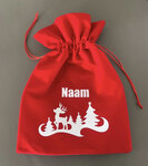 Kerst Zakje Rood/Wit met een Rendiertje en eigen Naam