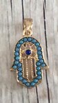 Memory lockets bead dangle hamsa hand blauw goudkleurig