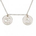 Naamketting sterling zilver 925 2 cirkels met 2 namen handjes en voetjes