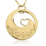 6 namen - Naamketting cirkel met 6 namen gegraveerd en hart 24K verguld goud