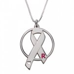 Naamketting 'circle' Pink Ribbon sterling zilver 925 met letter