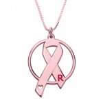 Naamketting 'circle' Pink Ribbon 24K rose-gold plated met letter