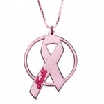 Naamketting 'circle' Pink Ribbon 24K rose-gold plated met naam of woord