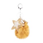 Tassen/sleutelhanger furry bont licht bruin met strass ster