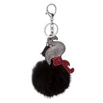Tassen/sleutelhanger furry bont zwart met strass flamingo
